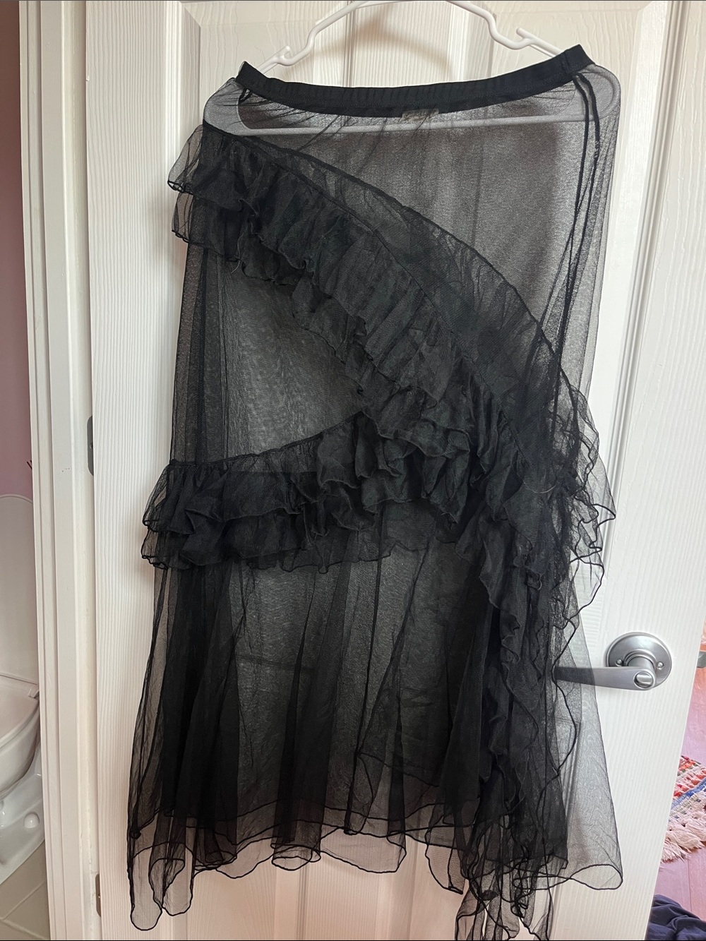 Free People Black Asymmetrical Ruffled Sheer Midi Skirt